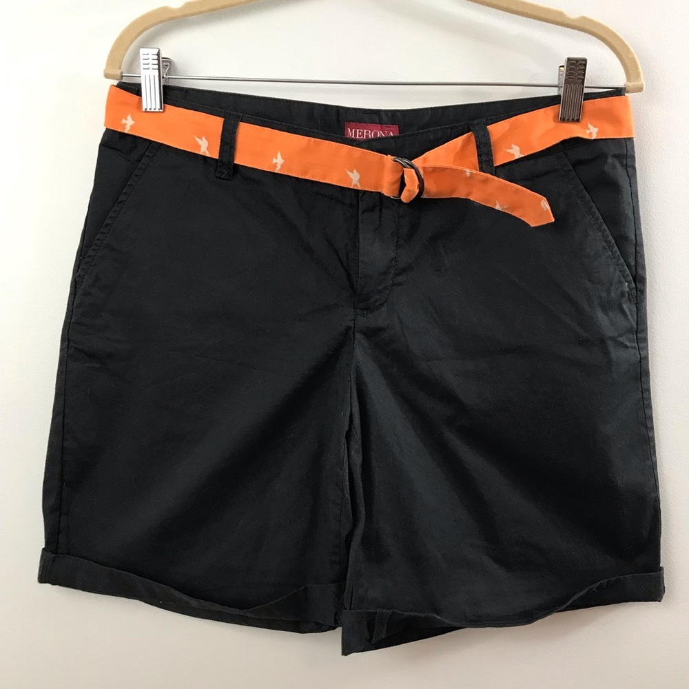 Merona Black Chino Shorts with Orange Belt